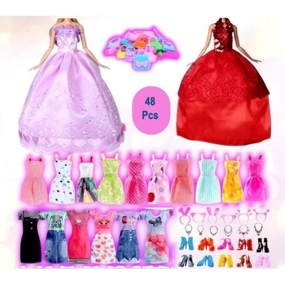 48pc Doll Clothes Barbie Style Clothing Outfits for 11.5" Fashion Doll Dress Lot